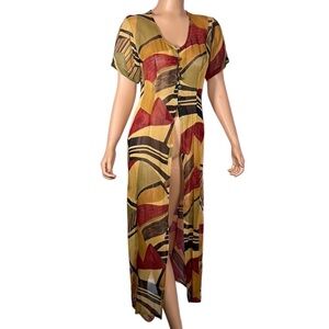 PHOOL KIMONO POOL FULL length tie back button front cover up Kimona robe